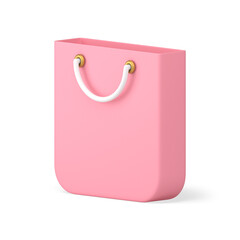 Shopping bag grocery paper container pink 3d icon buying goods comfortable carrying