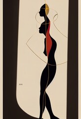 illustration of woman with hourglass, diagram, illustration with art rectangle