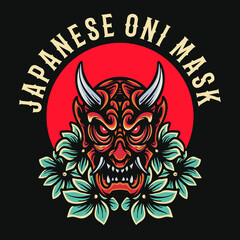 Japanese Oni Mask Retro Vector Illustration