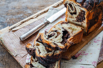 Chocolate babka - traditional Jewish brioche bread with chocolate