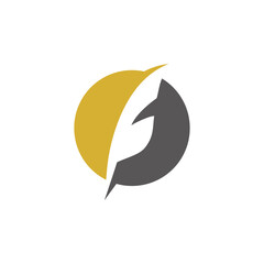 Fototapeta na wymiar Feather in circle emblem logo design isolated on white background