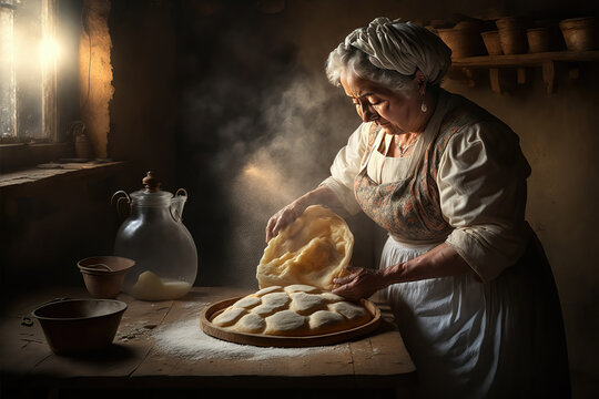 AI Generated Image Of A Grandma Baker At Work During Renaissance Or Medieval Times In Europe 