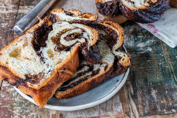 Chocolate babka - traditional Jewish brioche bread with chocolate