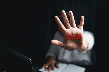 Stop harassment violence in workplace concept. Boss or employer sexually harassed a business woman...