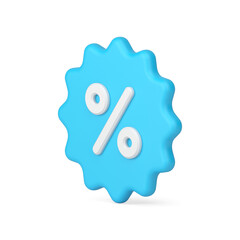 Volumetric 3d sticker with percentages. Blue stellate price tag clearance sale with discounts - obrazy, fototapety, plakaty