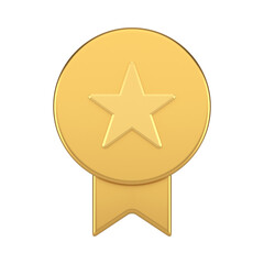 Golden award winner achievement medal ribbon badge with star realistic 3d icon  illustration