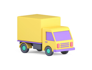 Postal delivery yellow truck courier service heavy goods freight transportation 3d icon