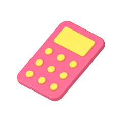 Simple pink calculator with yellow display 3d icon  illustration
