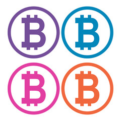 Set of Bitcoin web coin, internet electronic crypto design symbol, digital pay vector illustration