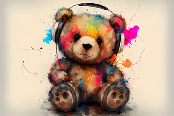 cute happy teddy bear in, a stuffed animal on a white background, illustration with toy happy