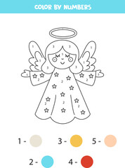 Color cute angel by numbers. Worksheet for kids.