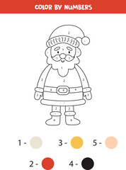 Color cute Santa Claus by numbers. Worksheet for kids.