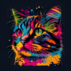 colorful cat pop art portrait, a colorful mask with a black background, illustration with head felidae