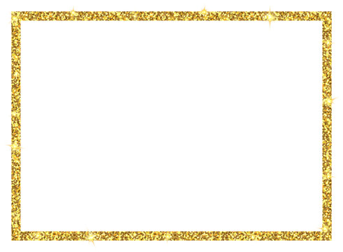rectangle gold glitter frame isolated on transparent background illustration, PNG, clip art template for card, poster, banner, header