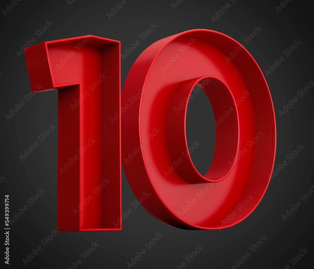 Canvas Prints 3d rendering of the number ten in red over the black background - character 10