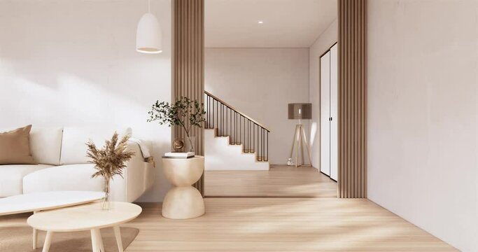 Minimalist wabi sabi interior mock up design, room muji sytle. 3D rendering.