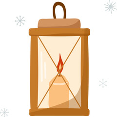 Vintage street retro lantern with candle, old glowing lamp. Light equipment, illumination instrument. Vector illustration in flat style isolaed on a transparent background.
