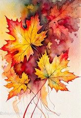 autumn background watercolor painting, maple, a close-up of a painting, illustration with branch orange