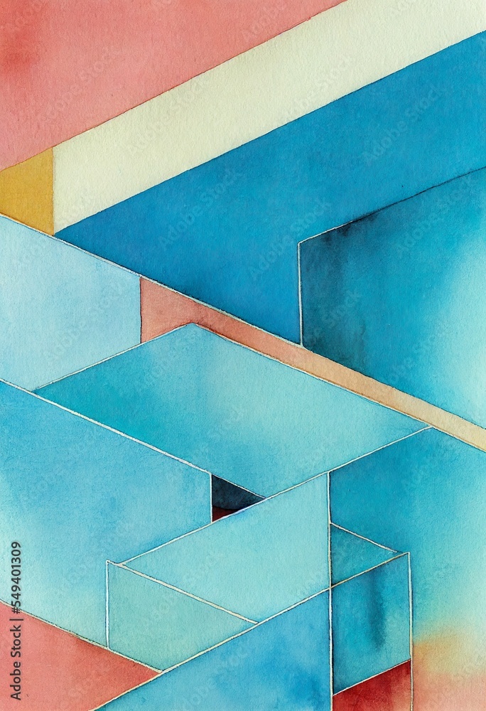 Wall mural an abstract watercolor with rich, background pattern, illustration with azure rectangle