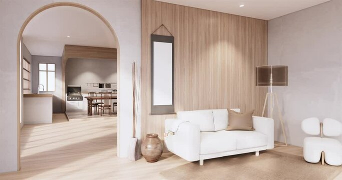 Mock up Kitchen room japanese style,white wall mock up.3D rendering