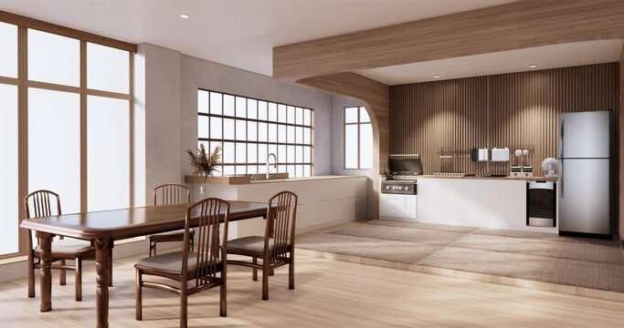 Mock up Kitchen room japanese style,white wall mock up.3D rendering