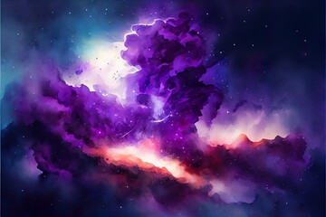 abstract watercolor nebula with stars, a galaxy with stars, illustration with atmosphere cloud