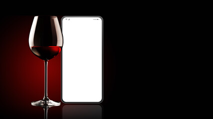 Wine app on smartphone and wine glass