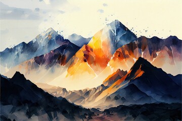 abstract mountain ranges in morning, a mountain range with snow, illustration with mountain sky - obrazy, fototapety, plakaty