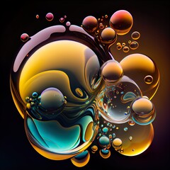 abstract liquid paint bubbles moving, a colorful art piece, illustration with liquid font