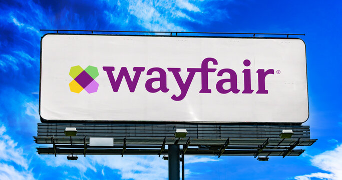 Advertisement billboard displaying logo of Wayfair