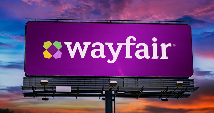 Advertisement billboard displaying logo of Wayfair