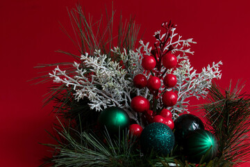 Christmas Ornaments for Decoration on Red Background