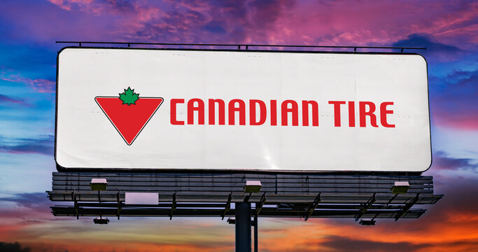 Advertisement billboard displaying logo of Canadian Tire