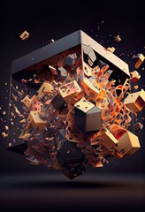 abstract 3d rendering of flying, map, illustration with art font