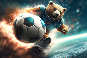 Teddy Bear playing football, attacking forward. Abstract art