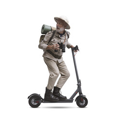 PNG file no background Scared explorer on electric scooter being chased by a monster