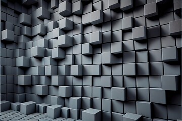 3d, concrete mosaic tiles arranged, a large group of cubes, illustration with grey rectangle