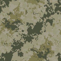 Full seamless watercolor camouflage texture print pattern. Usable for Jacket Pants Shirt and Shorts. Army textile fabric. Unique tie dye military camo. Vector illustration.