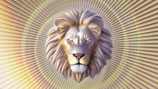Lion and Gold Ray Portal 3D illustration, Meditation Animation