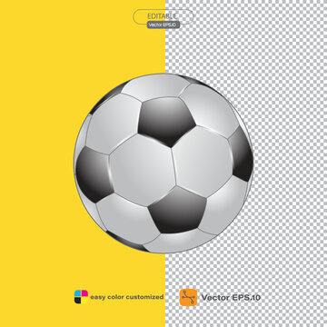 3d soccer ball, wahite black color, vector illustration