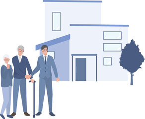 持ち家を売却するシニア夫婦と購入した男性業者