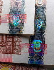 Hologram - Money euro currency seal, temper-proof counterfeits authenticity protection against...