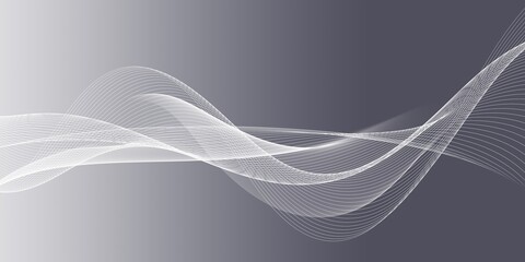 Grey white abstract background with flowing wave. Digital future technology concept