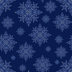 Obraz na płótnie Canvas Watercolor seamless pattern with snowflakes. Great Christmas allover print for wrapping paper or textile. Winter design. 