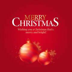 Merry Christmas red background with two decorative balls