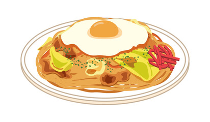 目玉焼きを乗せた焼きうどん