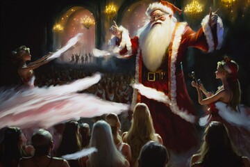 A grand ceremony to celebrate the upcoming winter season 2022 and Christmas eve by Santa Claus. The event takes place in the Santas Palace. Digital painting