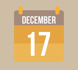 17 december calendar date. Calendar icon for december in orange. Vector for holidays, anniversaries and celebrations