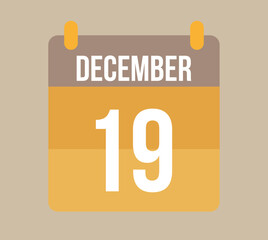 19 december calendar date. Calendar icon for december in orange. Vector for holidays, anniversaries and celebrations