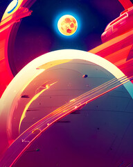 Obraz premium Night Moon Space Flight - 2d Graphic Art 